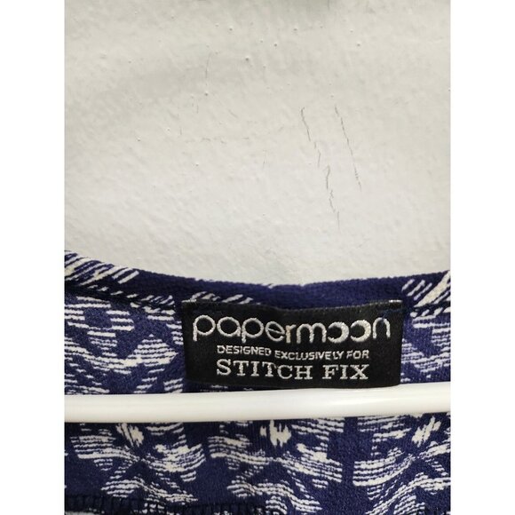 Papermoon Stitch Fix Womens Top Size Large Petite Blue Printed Sleeveless BOHO - Picture 3 of 7